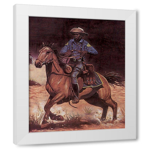 Buffalo Soldier White Modern Wood Framed Art Print by Unknown