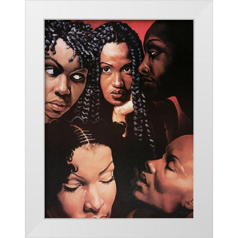 Faces White Modern Wood Framed Art Print by Unknown