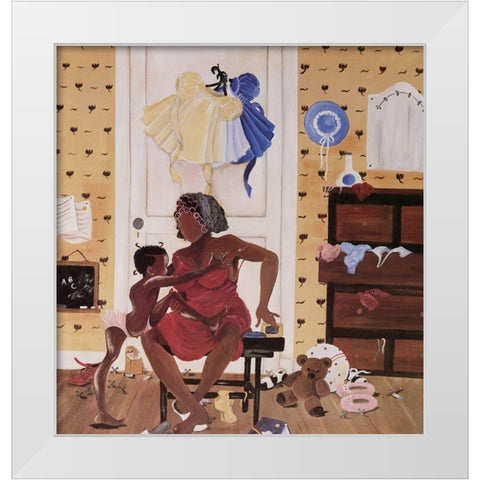 Getting Dresses White Modern Wood Framed Art Print by Unknown