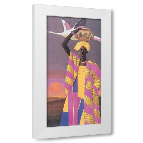 Woman and Vase White Modern Wood Framed Art Print by Unknown