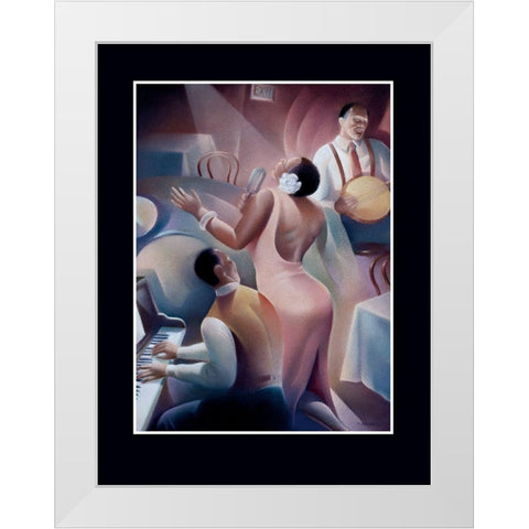 Lady Singing Blues White Modern Wood Framed Art Print by Unknown