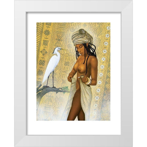 Nubian Princess and Heron White Modern Wood Framed Art Print by Unknown