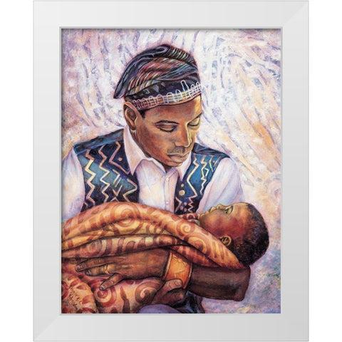 Father and Infant White Modern Wood Framed Art Print by Unknown
