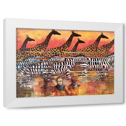 Giraffes Extreme White Modern Wood Framed Art Print by Unknown