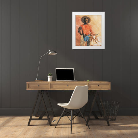 Cowboy White Modern Wood Framed Art Print by Unknown