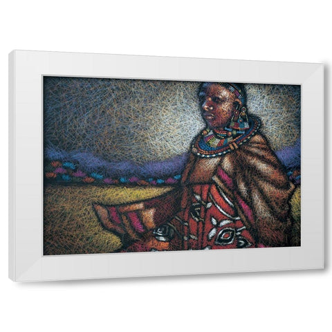 Nubian Lady Sitting White Modern Wood Framed Art Print by Unknown