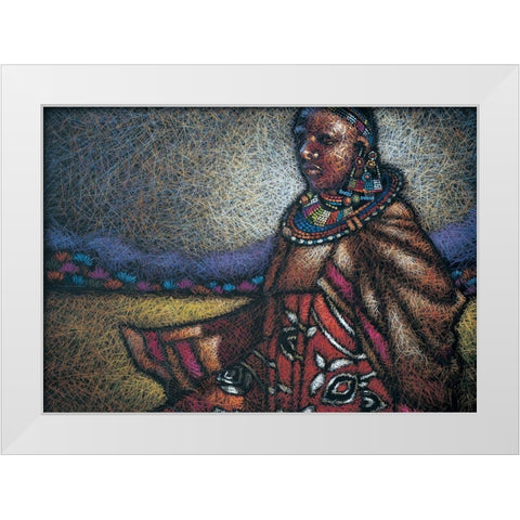 Nubian Lady Sitting White Modern Wood Framed Art Print by Unknown
