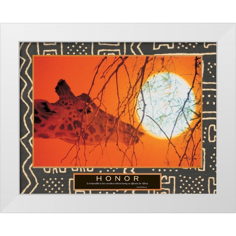 Honor - Giraffe and Sun White Modern Wood Framed Art Print by Unknown
