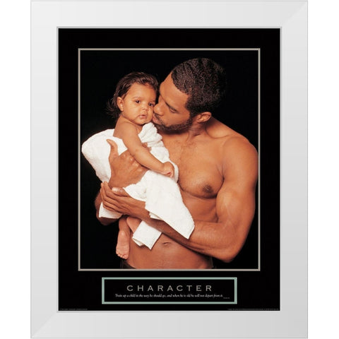 Character - Father and Child White Modern Wood Framed Art Print by Unknown