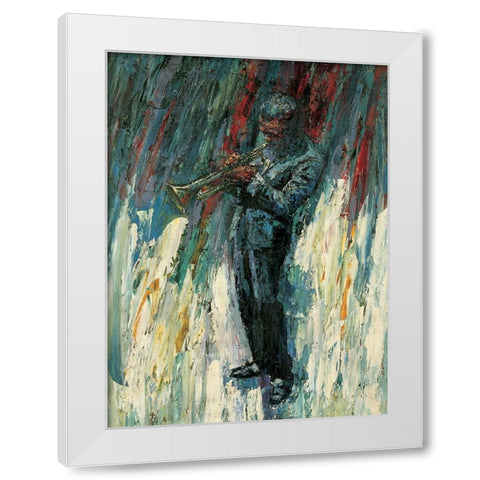 Trumpet Man White Modern Wood Framed Art Print by Unknown