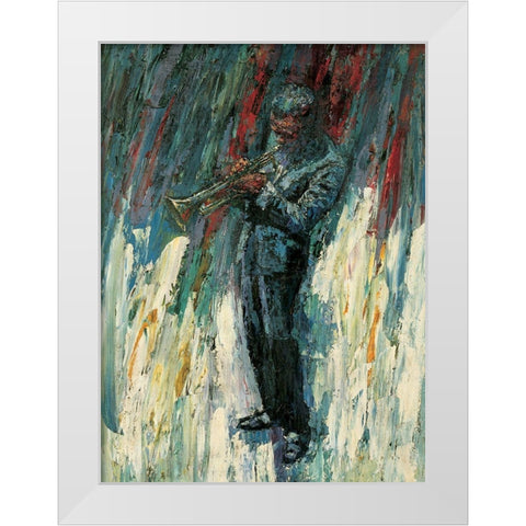 Trumpet Man White Modern Wood Framed Art Print by Unknown