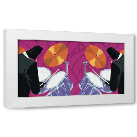 Dueling Drummers White Modern Wood Framed Art Print by Unknown
