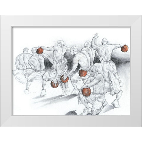 Basketball Study White Modern Wood Framed Art Print by Unknown