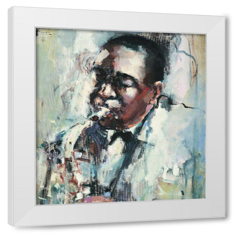 Saxin the Blues White Modern Wood Framed Art Print by Unknown