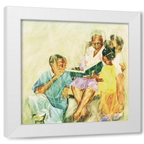 Her Babies White Modern Wood Framed Art Print by Unknown
