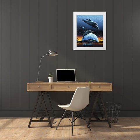 Porpoise and Moon II White Modern Wood Framed Art Print by Unknown