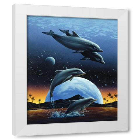 Porpoise and Moon II White Modern Wood Framed Art Print by Unknown