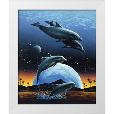 Porpoise and Moon II White Modern Wood Framed Art Print by Unknown