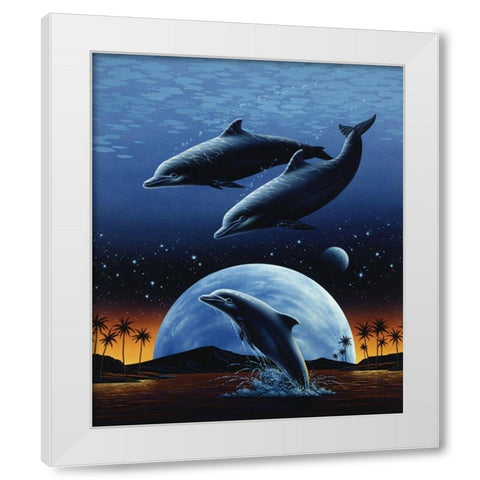 Porpoise and Moon I White Modern Wood Framed Art Print by Unknown
