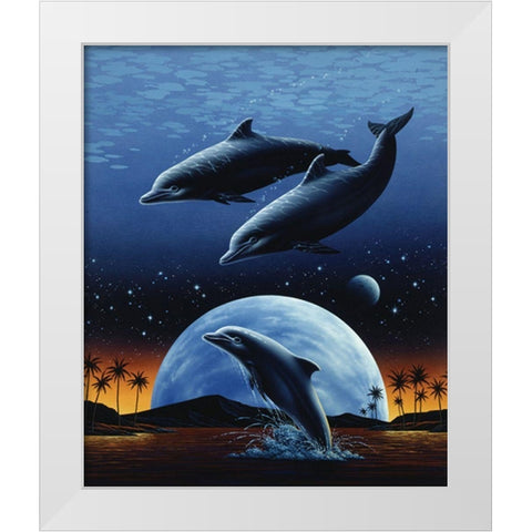 Porpoise and Moon I White Modern Wood Framed Art Print by Unknown