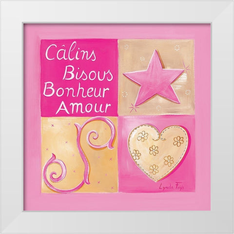 Calins, bisous, bonheur, â€¦ White Modern Wood Framed Art Print by Fays, Lynda