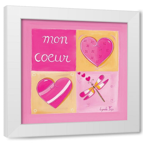 Mon cÅ“ur White Modern Wood Framed Art Print by Fays, Lynda