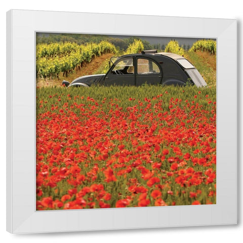 La 2 CV aux coquelicots White Modern Wood Framed Art Print by Lautier, Julien