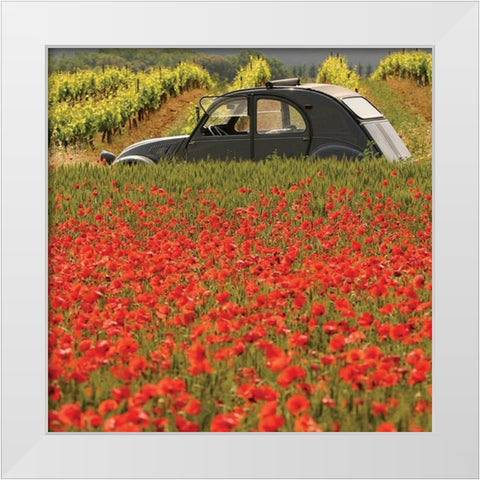 La 2 CV aux coquelicots White Modern Wood Framed Art Print by Lautier, Julien
