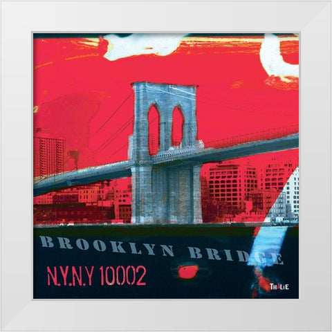 Brooklyn Bridge White Modern Wood Framed Art Print by Thalie