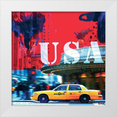 USA White Modern Wood Framed Art Print by Thalie