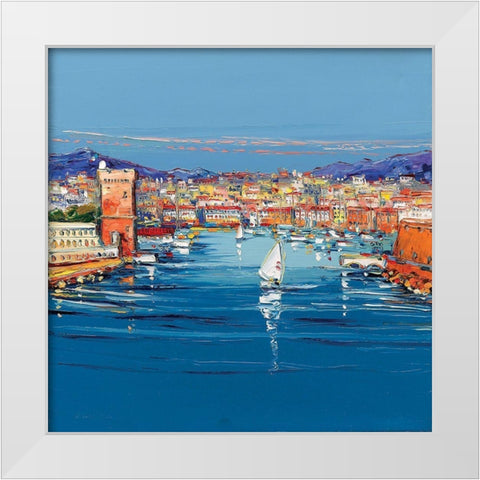 Vieux port de Marseille White Modern Wood Framed Art Print by Corbiere
