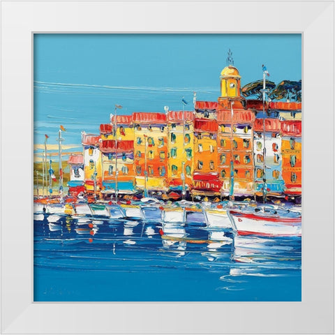 Port de St Tropez White Modern Wood Framed Art Print by Corbiere