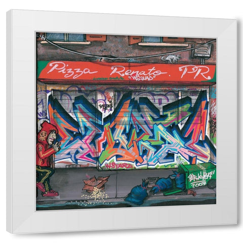 Pizza Renato White Modern Wood Framed Art Print by Butch and Pea