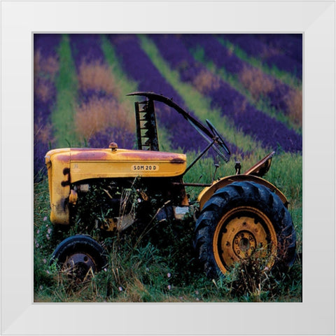 Le tracteur aux lavandes White Modern Wood Framed Art Print by Lautier, Julien