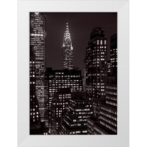 Le Chrysler Bldg la nuit (detail) White Modern Wood Framed Art Print by Setboun, Michel