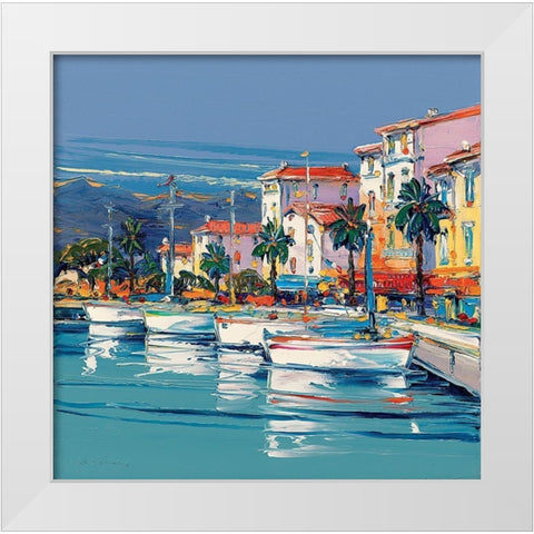 Port de Sanary White Modern Wood Framed Art Print by Corbiere