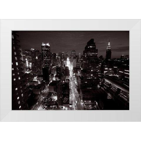 Traffic at night, NandB White Modern Wood Framed Art Print by Setboun, Michel