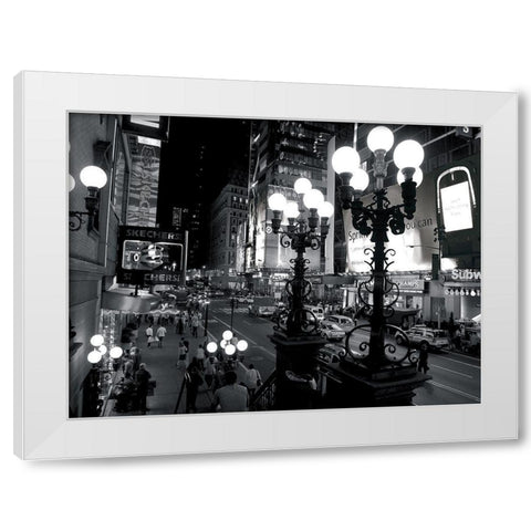 42nd Street at night, NandB White Modern Wood Framed Art Print by Setboun, Michel