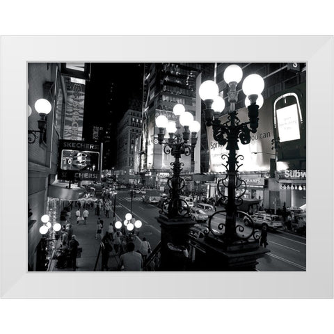 42nd Street at night, NandB White Modern Wood Framed Art Print by Setboun, Michel
