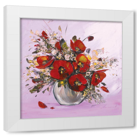 Bouquet de fleurs rouges I White Modern Wood Framed Art Print by Tramoni, Oliver