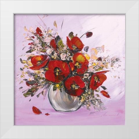 Bouquet de fleurs rouges I White Modern Wood Framed Art Print by Tramoni, Oliver