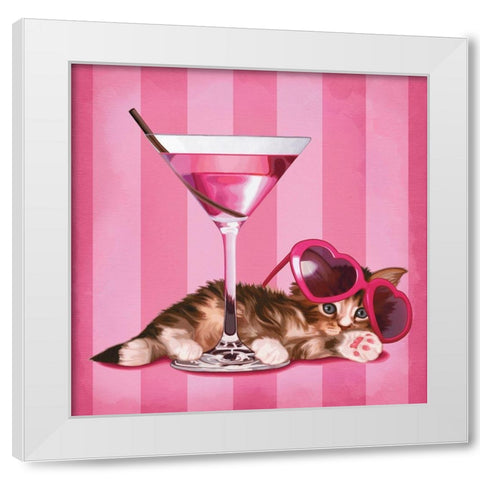 Chaton et cocktail  White Modern Wood Framed Art Print by Cazenave, Maryline