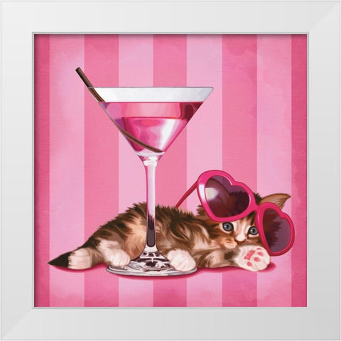 Chaton et cocktail  White Modern Wood Framed Art Print by Cazenave, Maryline