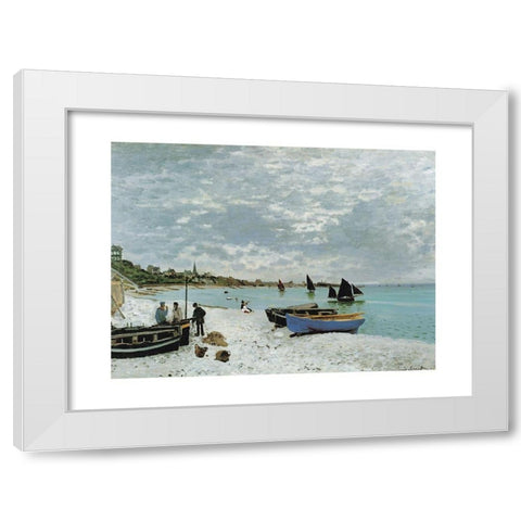 La plage a Sainte-Adresse White Modern Wood Framed Art Print by Monet, Claude