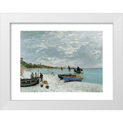 La plage a Sainte-Adresse White Modern Wood Framed Art Print by Monet, Claude