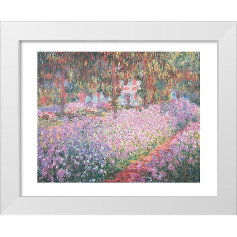 Le jardin de Monet a Giverny White Modern Wood Framed Art Print by Monet, Claude