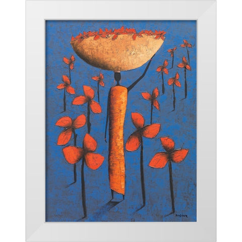 Le champ bleu White Modern Wood Framed Art Print by Rauscher, Michel