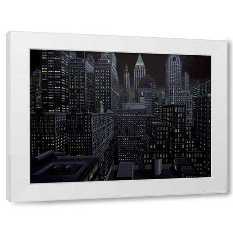 South Manhattan night White Modern Wood Framed Art Print by Peyret, Eric