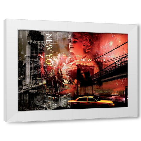 New York Fireworks White Modern Wood Framed Art Print by BRAUN Studio