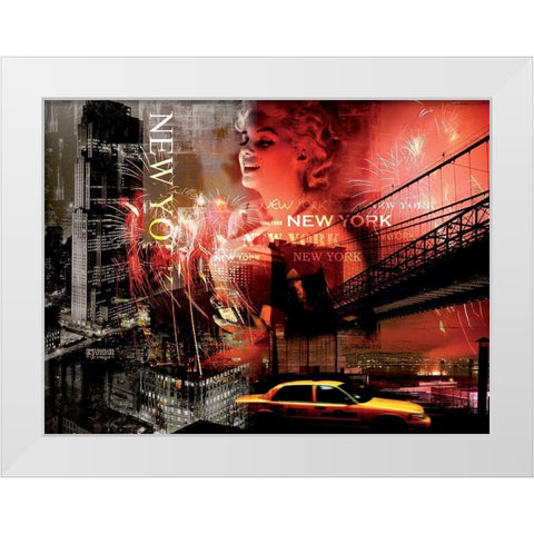 New York Fireworks White Modern Wood Framed Art Print by BRAUN Studio